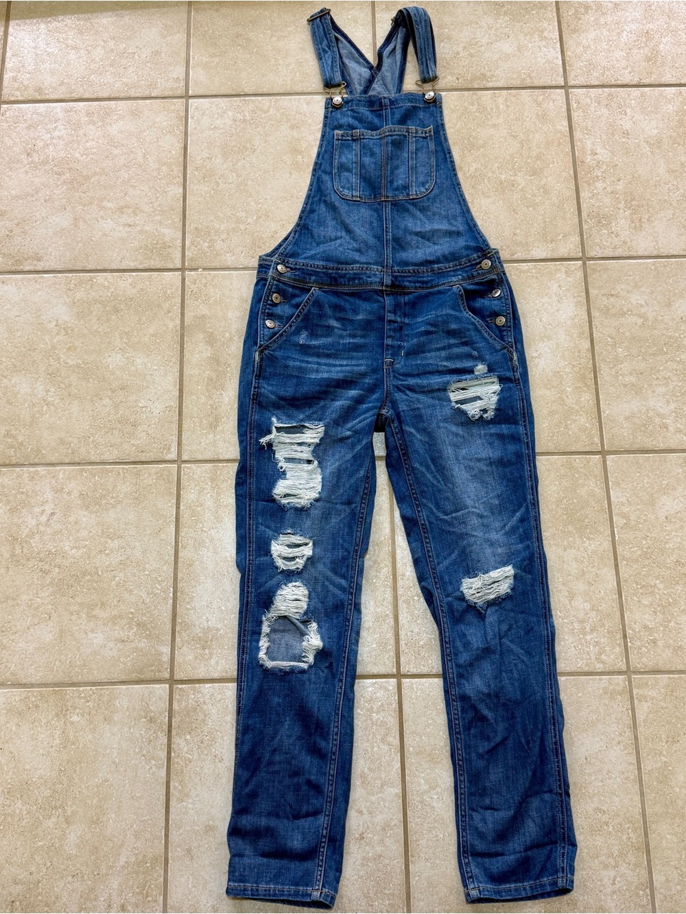 American Eagle Outfitters Womens Small Tomgirl Overalls Distressed Blue Denim